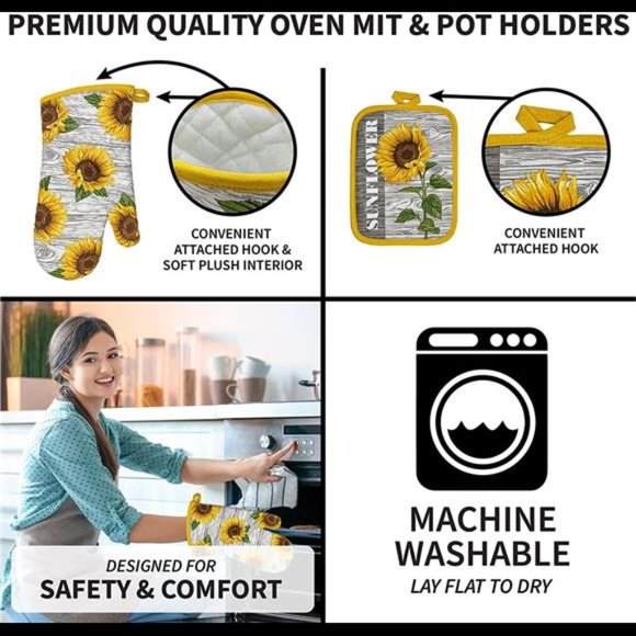 5 Pieces Sunflower Kitchen Designers Soft and Absorbent Cotton Towels - Picture 6 of 6